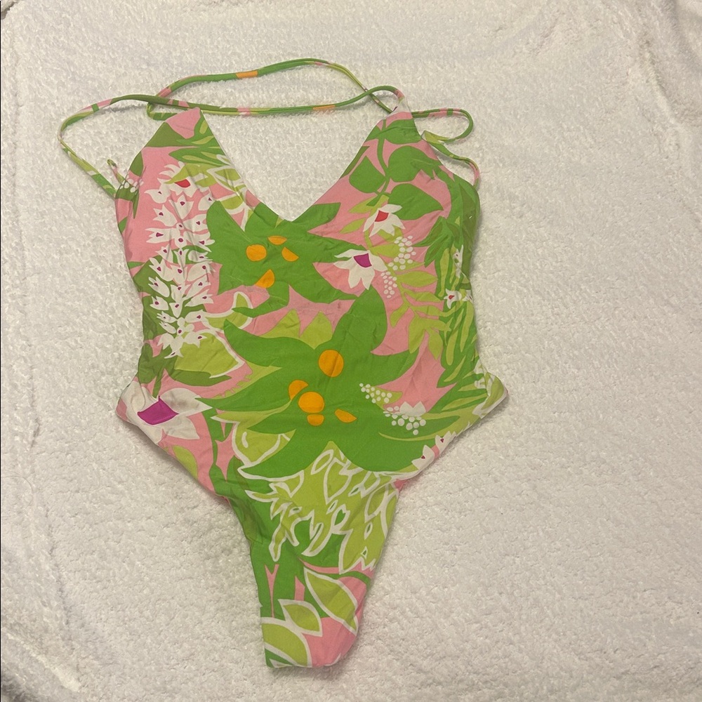 Trina Turk Green and Pink Floral One Piece Swimsuit